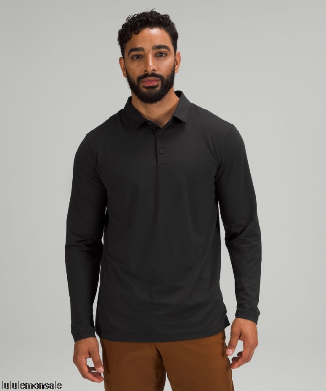 Lululemon Verkauf DELULU752 | Schwarzes Evolution Langarm Poloshirt